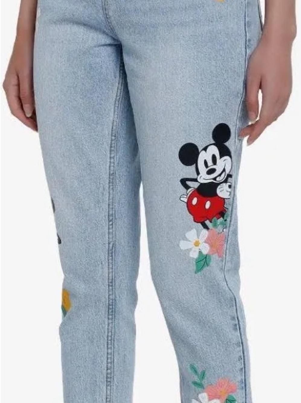 Disney Light Blue Straight Leg Jeans with Mickey & Minnie Mouse with Florals